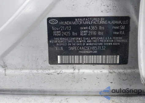 2014 Hyundai Sonata Se из США, поврежденный, VIN 5NPEC4AC5EH857132